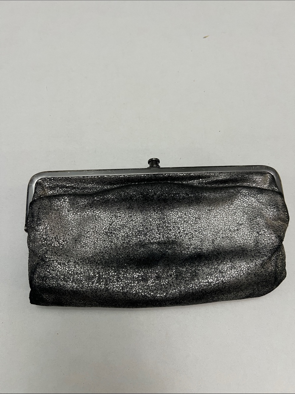 HOBO LAUREN LEATHER CLUTCH METALLIC SILVER WALLET